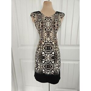 London Times Jungle Print Sheath Dress Size 4 Black And Browns